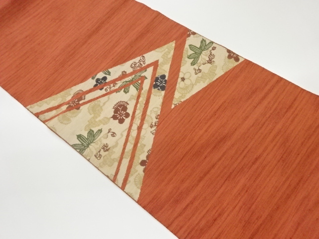 JAPANESE KIMONO / VINTAGE NAGOYA OBI / WOVEN UME BLOSSOM & FOLDING FAN PATTERN
